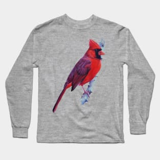 Northern Cardinal in Spring painting (no background) Long Sleeve T-Shirt